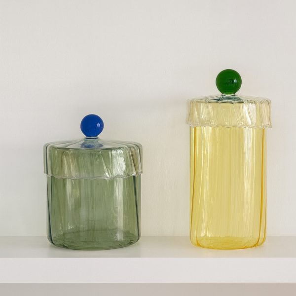 Amber Glass Storage Jar with Green Knob