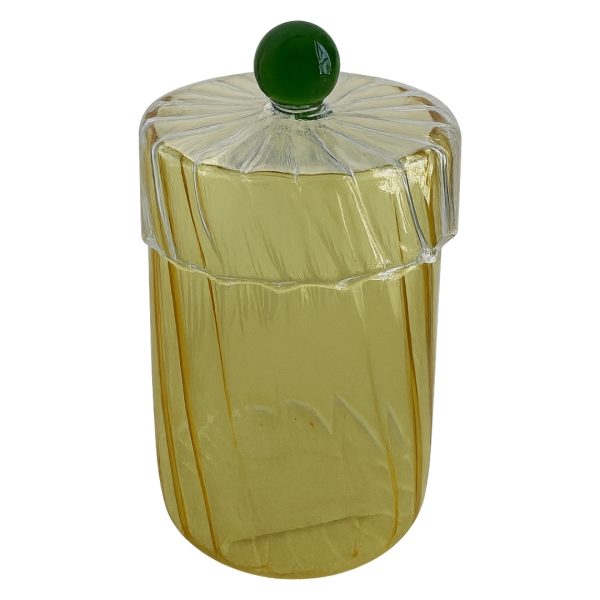 Amber Glass Storage Jar with Green Knob