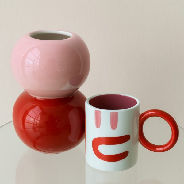 Abstract Red & White Ceramic Mug